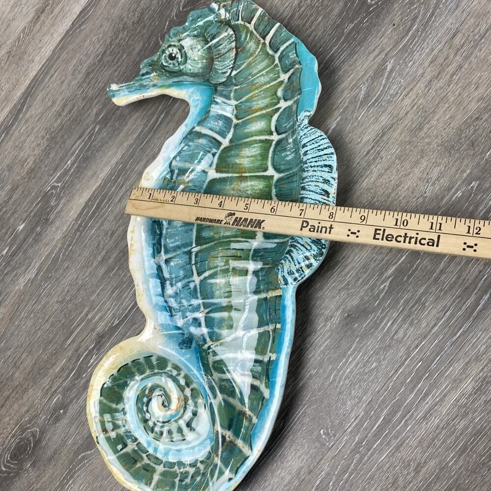 Pier 1 Imports Melamine Hors d'oeurve Plate "Spikey The Seahorse" 19” Aqua - Picture 3 of 5